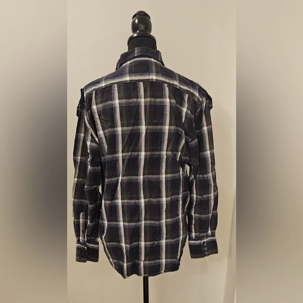 Report Collection Men’s Plaid Button-Down Shirt, Size L